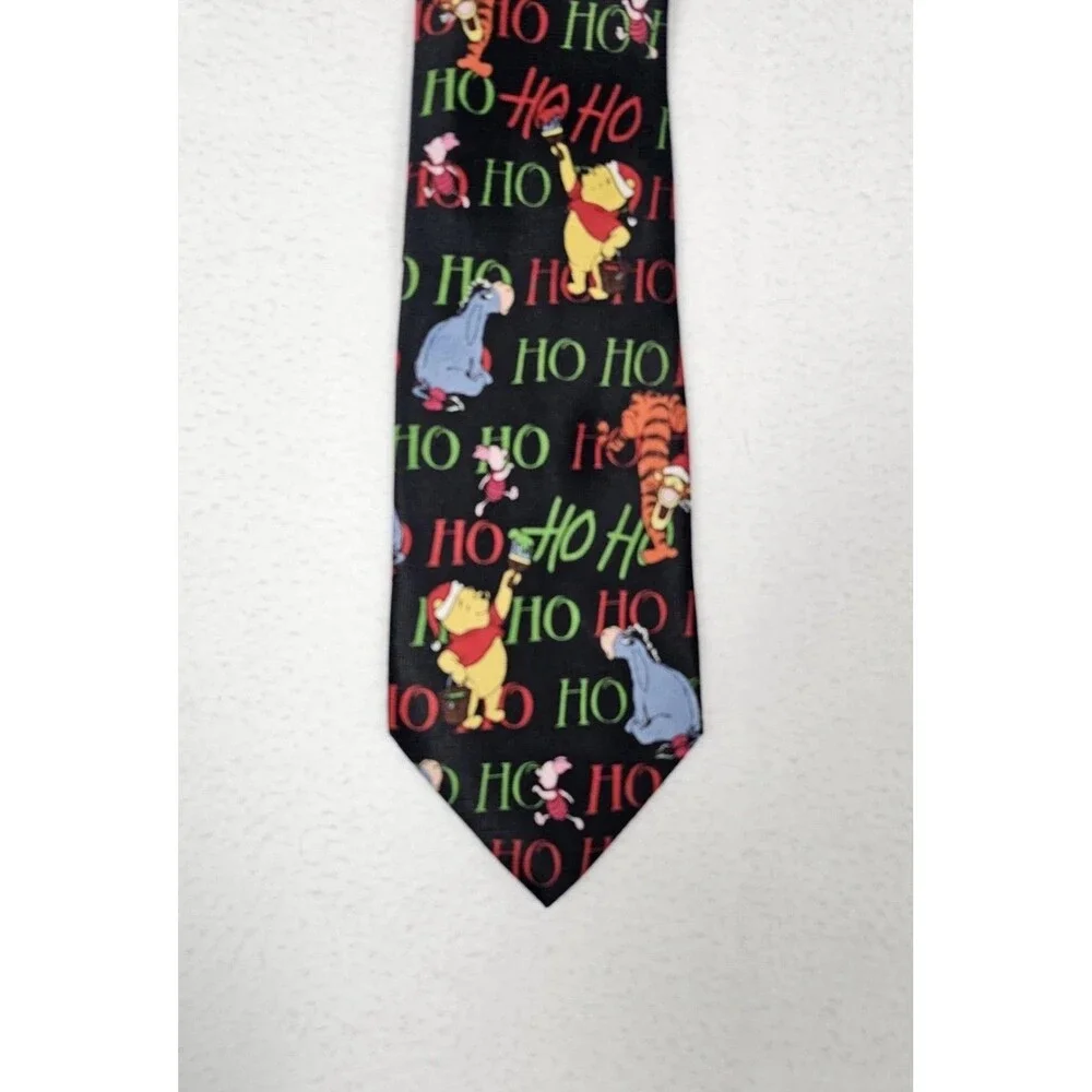 Disney Winnie the Pooh Friends Eeyore piglet Ho Ho Ho Christmas Holiday Neck Tie